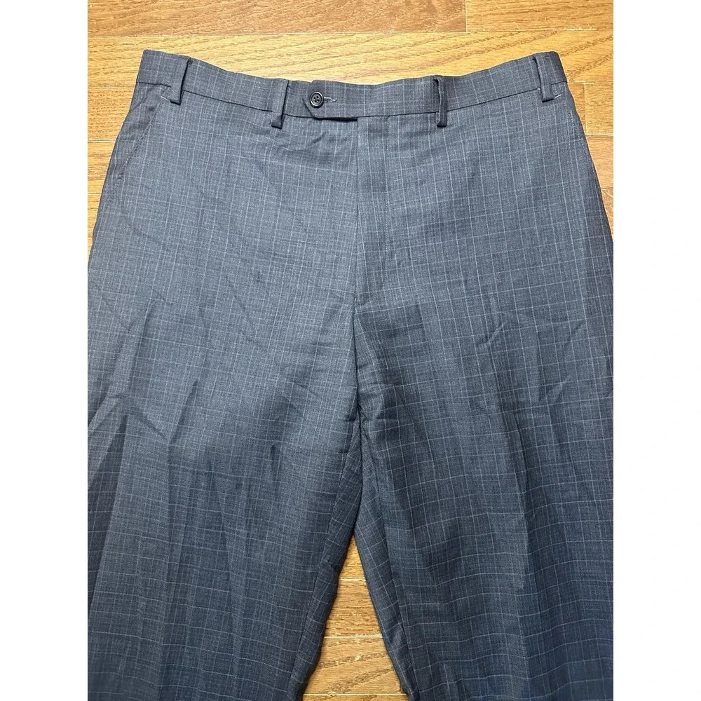 Lauren Ralph Lauren Men 35R 100% Wool Flat Front Pants Gray‎ Plaid 33